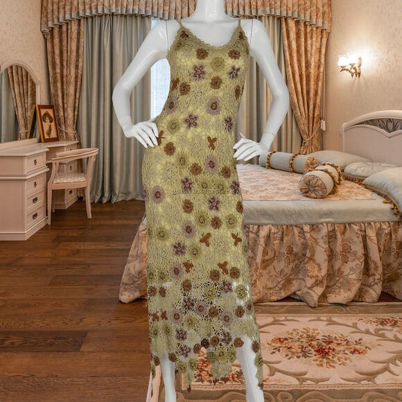 Vintage Sue Wong Granny Crochet Knit Spaghetti Dress S - Picture 8 of 12